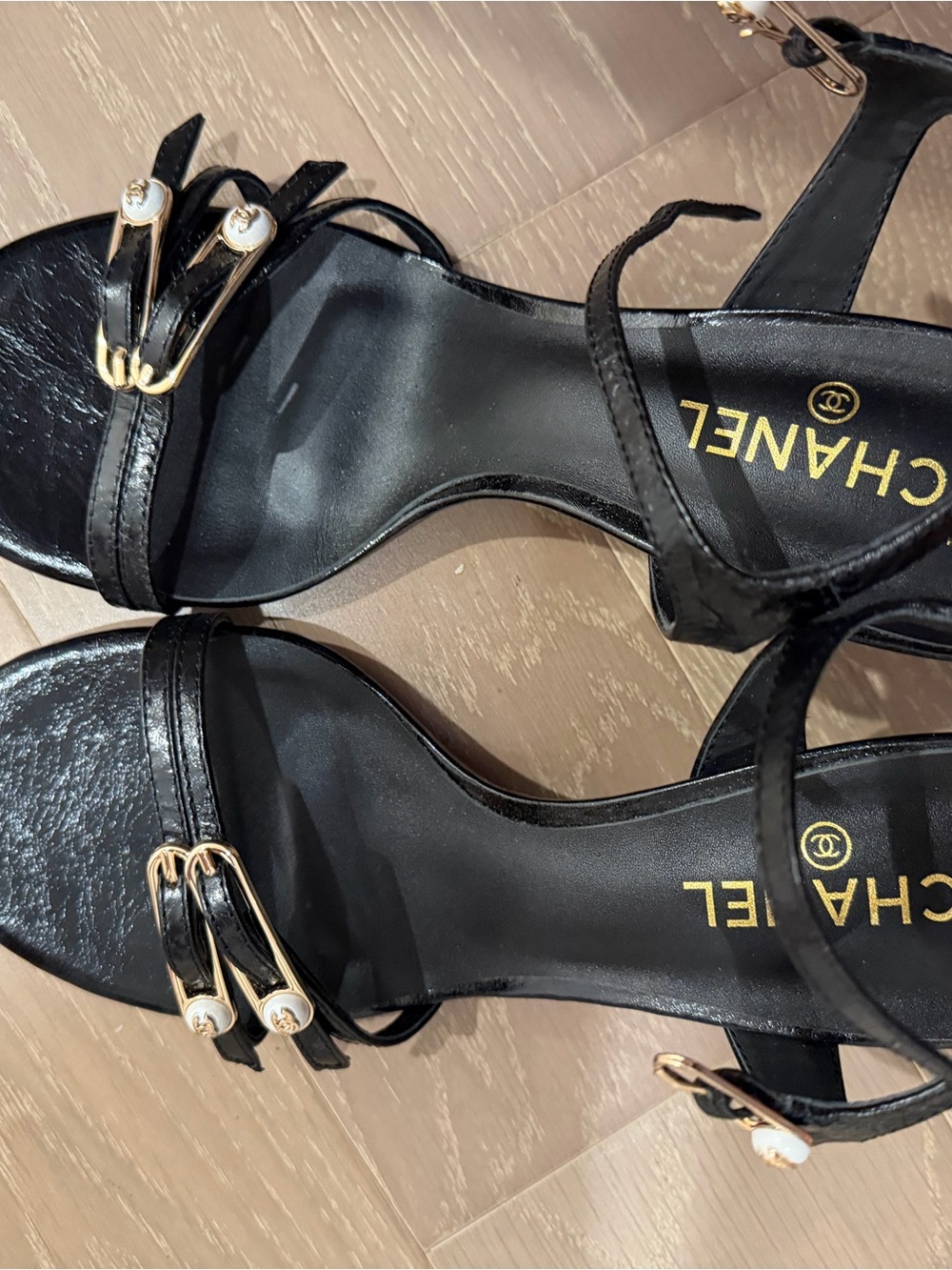 CHANEL Black Leather Open-Toe Heels with Gold-Tone Hardware - Picture 6 of 6